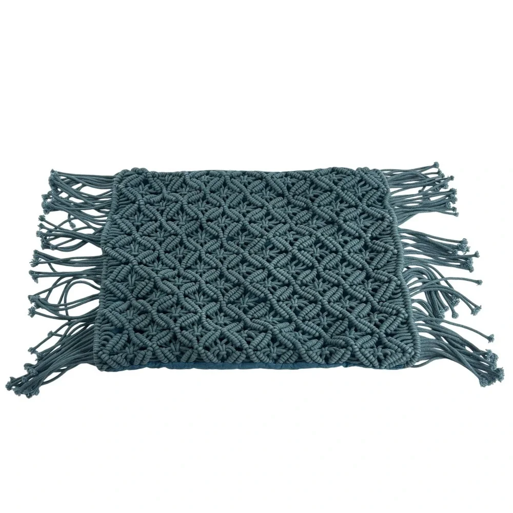 Pier one macrame decorative pillowcase zipper Teal Blue‎ Boho
